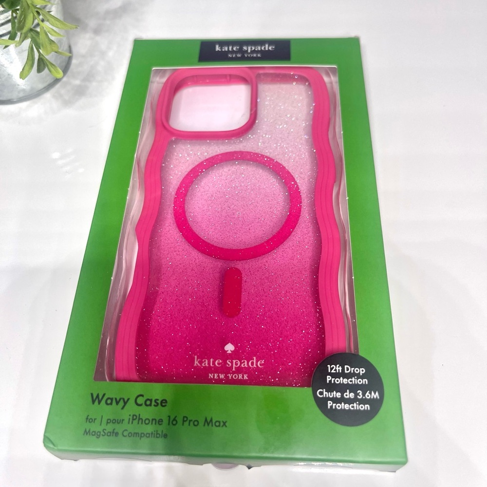 kate spade Pink Glitter Wavy MagSafe Case for iPhone 16 Pro Max - Hot Pink Ombre